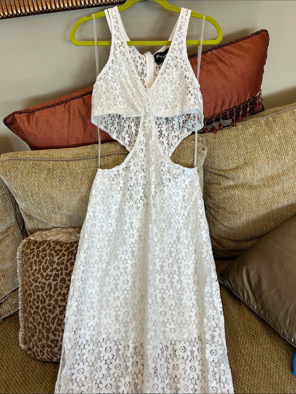 Nasty Gal White Lace Cutout Maxi Dress-L